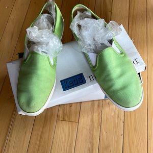 Women’s Vintage Neon Lime Keds Canvas Slip-ons. Size 7